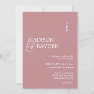 Modernes Einfach-Dusty-Rose Monogram-Foto Hochzeit Einladung