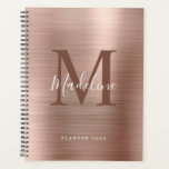 Modernes, einfach gebürstetes Metallic-Rose-Gold M Planer<br><div class="desc">Moderner einfacher,  gegossener Metallic-Rose-Monogram-Planer</div>