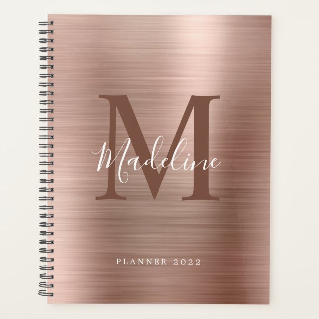 Modernes, einfach gebürstetes Metallic-Rose-Gold M Planer (Vorderseite)