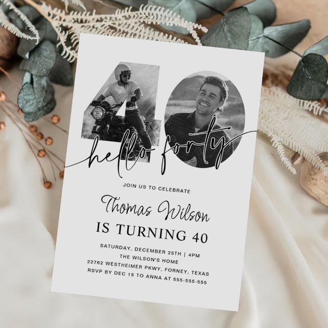 Modernes, einfaches 40. Geburtstags-Foto Einladung (Von Creator hochgeladen)