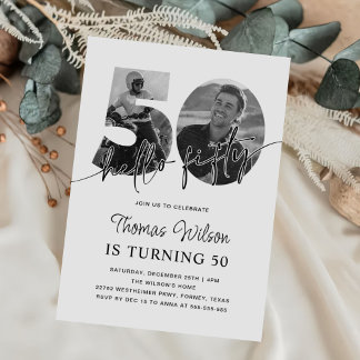 Modernes, einfaches 50. Geburtstags-Foto Einladung