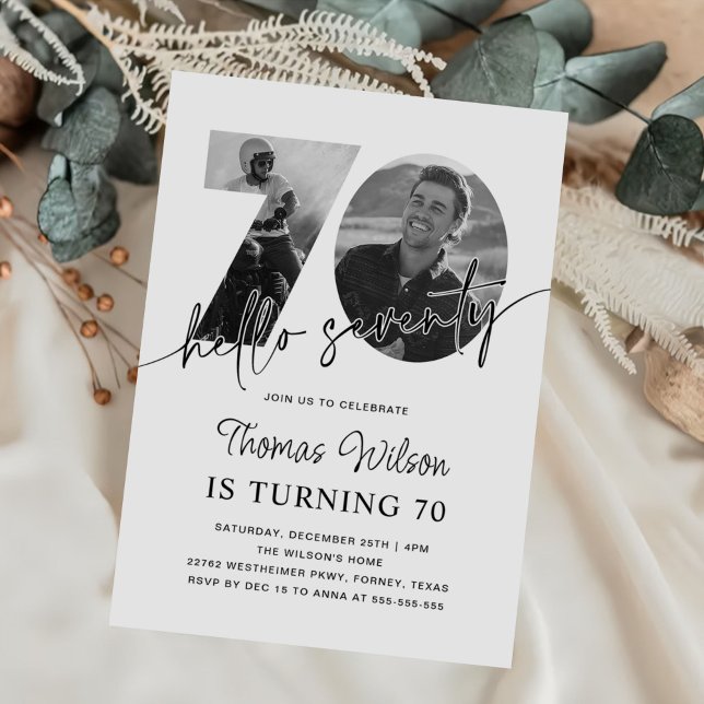 Modernes, einfaches 70. Geburtstags-Foto Einladung (Von Creator hochgeladen)