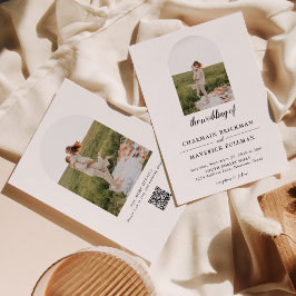 Modernes einfaches Arch Foto QR Code Hochzeit Einladung