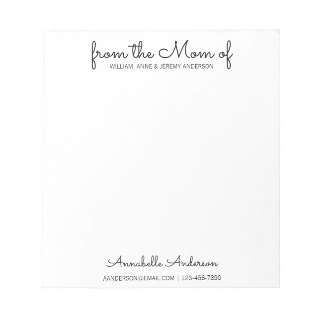 Modernes einfaches Basisskript aus der Mama Mutter Notizblock (Vorderseite)