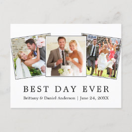 Modernes, einfaches Best Day Ever Wedding 3 Foto Postkarte