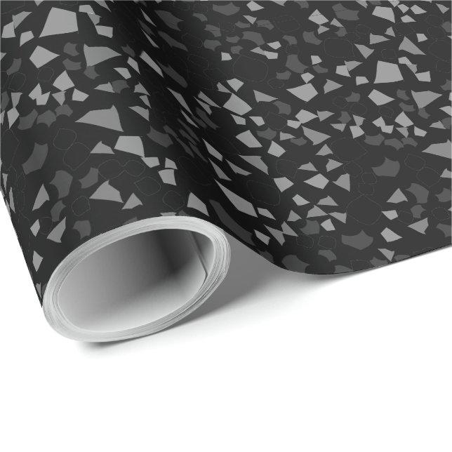 Modernes einfaches Black Terrazzo Wrapping Paper Geschenkpapier (Rolleneckpunkt)