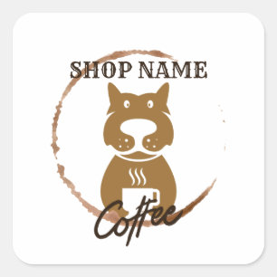 Modernes einfaches Dog Café Coffee Shop Quadratischer Aufkleber