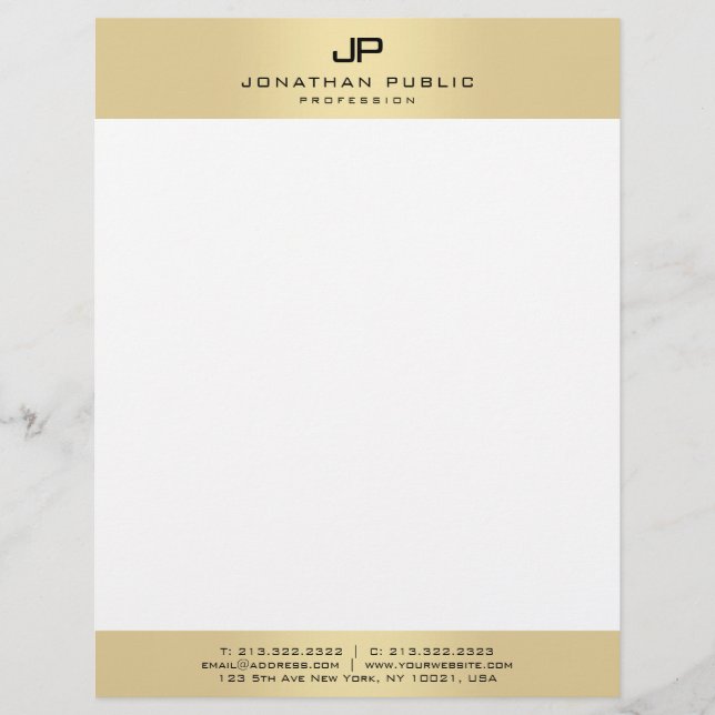 Modernes einfaches elegantes Monogramm Gold und We Briefbogen (Vorderseite)