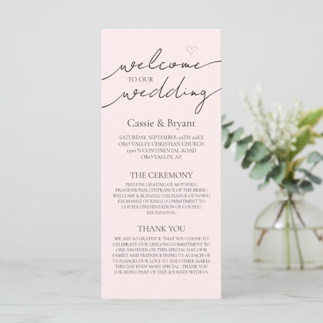 Modernes einfaches, elegantes Script-Hochzeitsprog (Stehend Vorderseite)