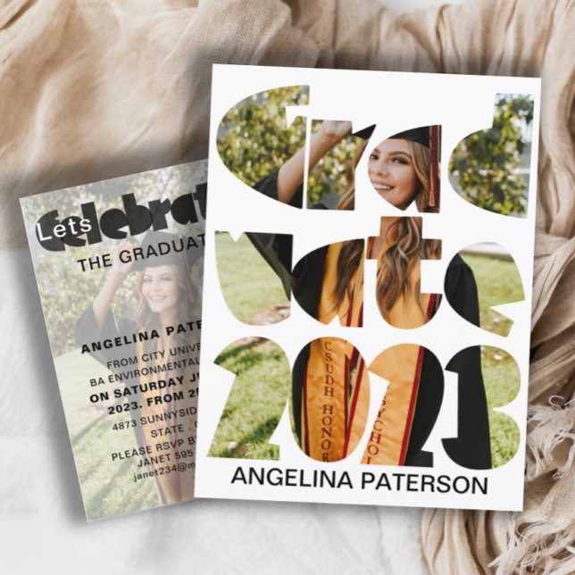 Modernes Einfaches Foto für Abschluss Schwarz & We Einladungspostkarte (Von Creator hochgeladen)