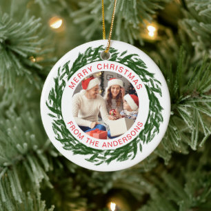 Modernes, einfaches Foto für Weihnachtskranke Keramik Ornament