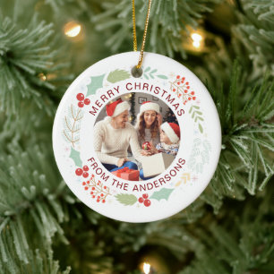 Modernes, einfaches Foto für Weihnachtskranke Keramik Ornament