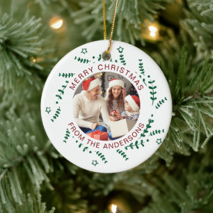 Modernes, einfaches Foto für Weihnachtskranke Keramik Ornament