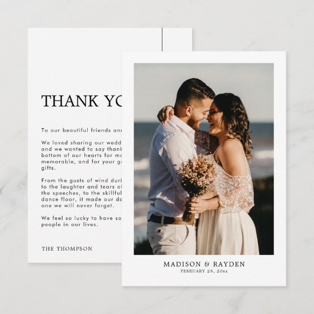 Modernes Einfaches Foto Hochzeitsstil Dankeskarte (Vorne/Hinten)