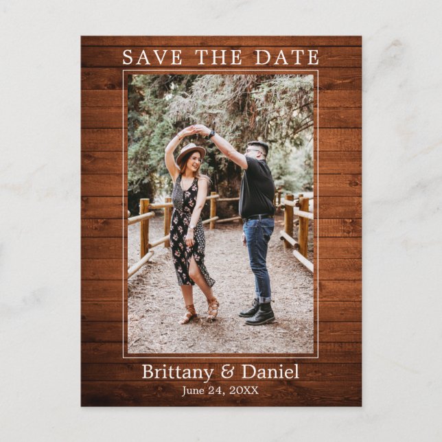 Modernes einfaches Foto Holz Save the Date Postkarte (Vorderseite)