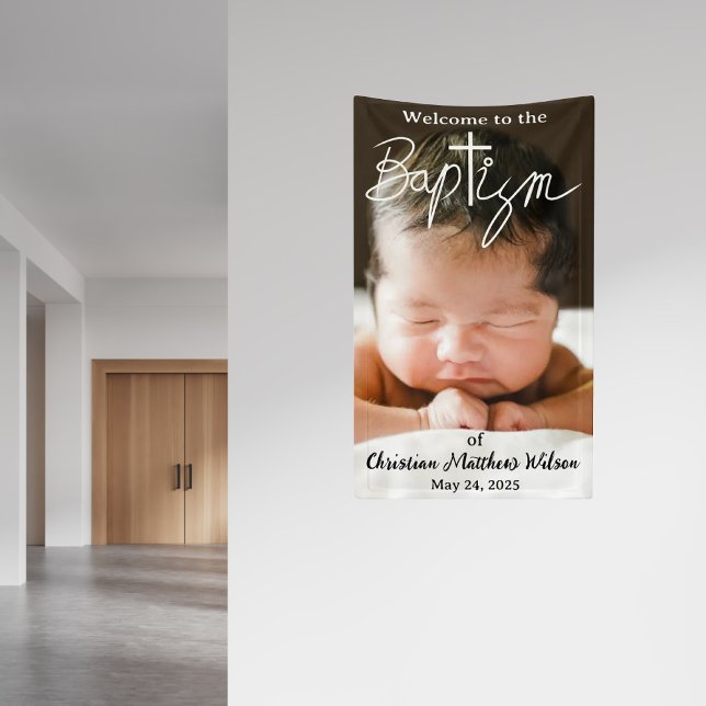 Modernes einfaches Foto kreuzen religiöse Taufe Banner (Von Creator hochgeladen)