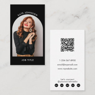 Modernes einfaches Foto mit Schwarz-weißem QR-Code Visitenkarte