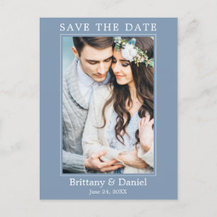 Modernes einfaches Foto Save the Date Dusty Blue Postkarte