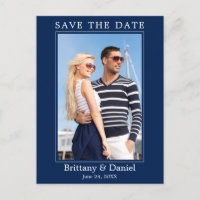 Modernes einfaches Foto Save the Date Navy Blue