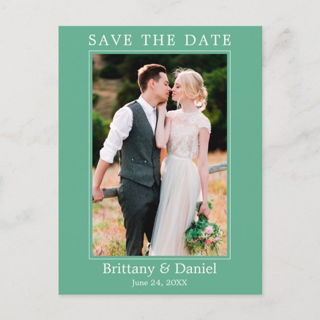 Modernes einfaches Foto Save the Date Neo Mint Postkarte (Vorderseite)
