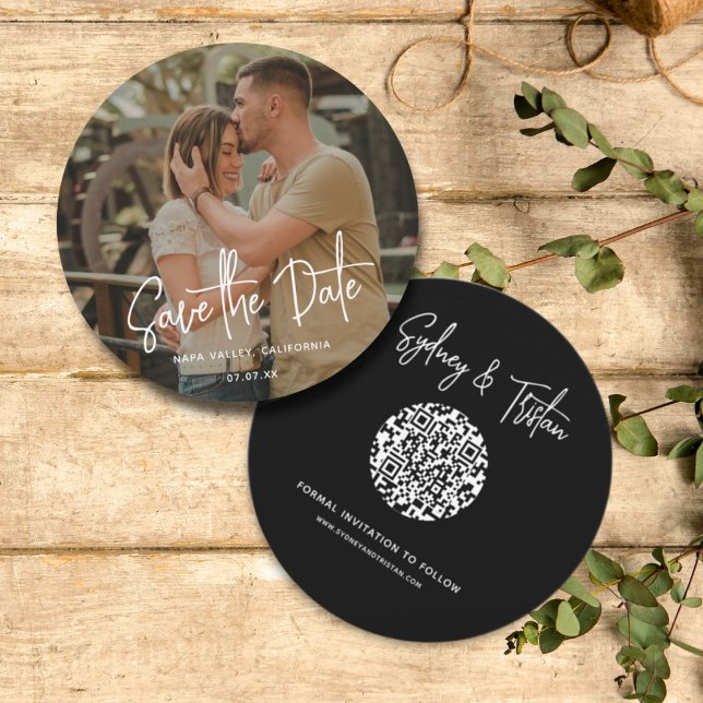 Modernes einfaches Foto Save the Date QR Code Wedd Einladung (Modern Simple Photo Save the Date Wedding Invitation with Round QR Code Wedding Invite, Front /Back)