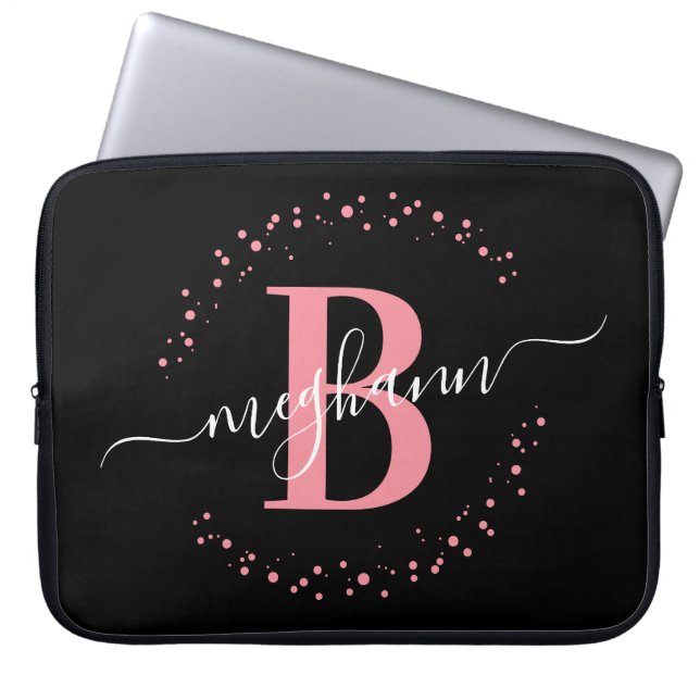Modernes, einfaches Girl-Pink-Schwarz-Monogramm-Sk Laptopschutzhülle (Vorderseite)