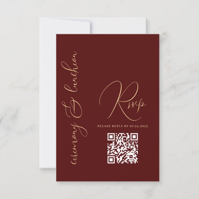 Modernes einfaches Gold Burgund Red QR Bat Mitzvah RSVP Karte (Vorderseite)