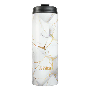 Modernes, einfaches Gold und weißes Marmor Thermosbecher
