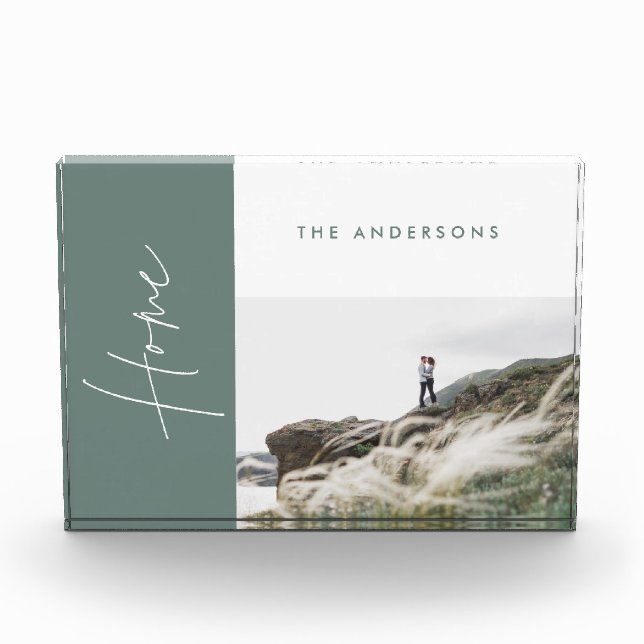 modernes, einfaches, grünes Zuhause-Foto-Familieng Fotoblock (Vorderseite)