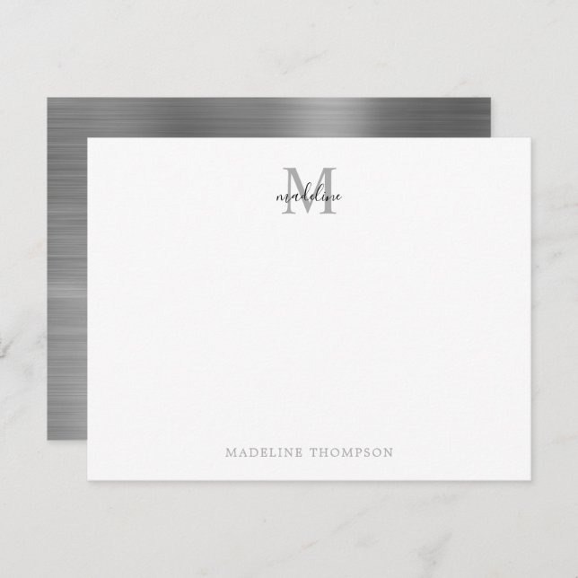 Modernes, einfaches, lackiertes Metall, silbergrau Mitteilungskarte (Vorne/Hinten)