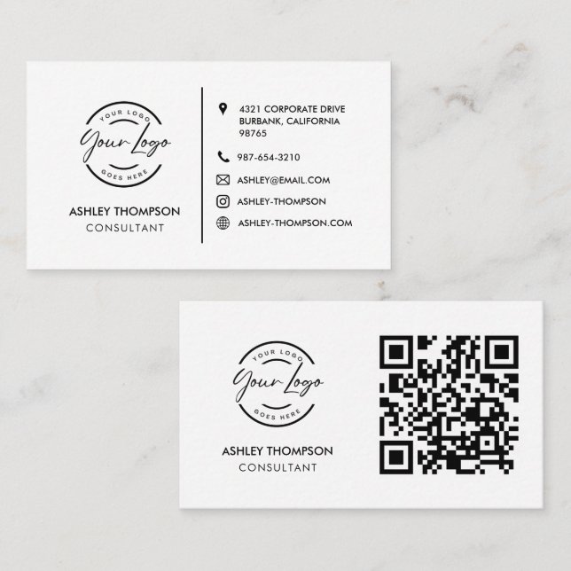 Modernes einfaches Logo Soziale-Ikonen QR-Code Sch Visitenkarte (Vorne/Hinten)