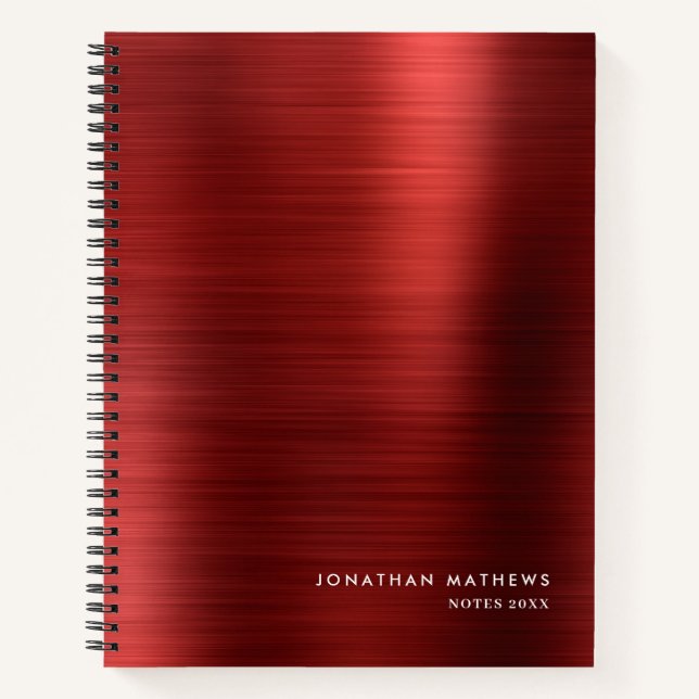 Modernes einfaches Metallic-Rot gebürstet Notizbuch (Vorderseite)