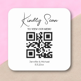 modernes einfaches Minimal-QR-Hochzeitsmenü Quadratischer Aufkleber