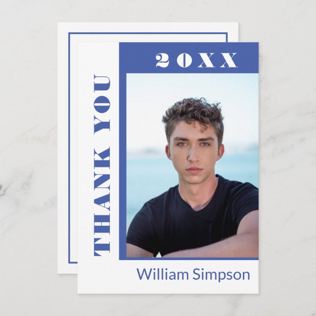 Modernes einfaches Minimalistisch Abschluss FOTO V Dankeskarte (Vorne/Hinten)