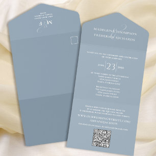 Modernes, einfaches Minimalistisch Dusty Blue QR All In One Einladung