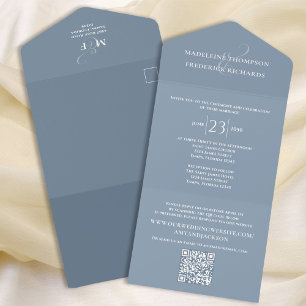Modernes, einfaches Minimalistisch Dusty Blue QR All In One Einladung