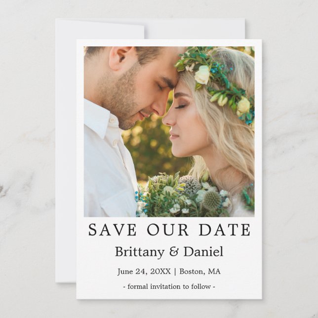 Modernes, einfaches Minimalistisches Foto Rette un Save The Date (Vorderseite)