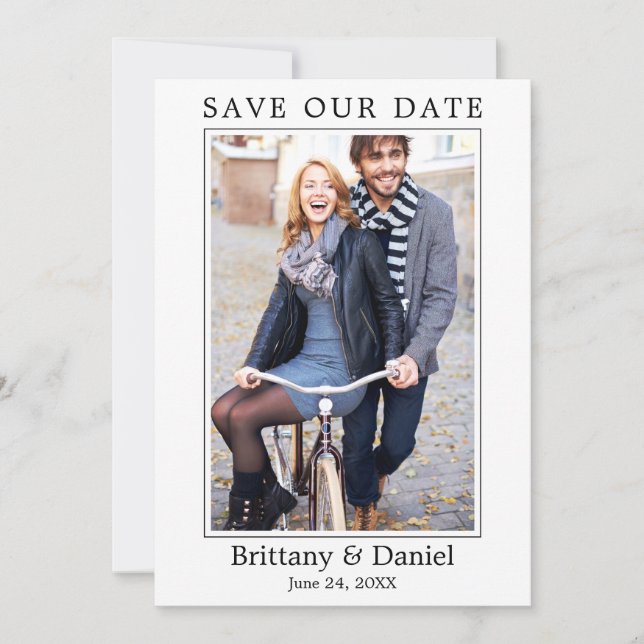 Modernes, einfaches Minimalistisches Foto Rette un Save The Date (Vorderseite)