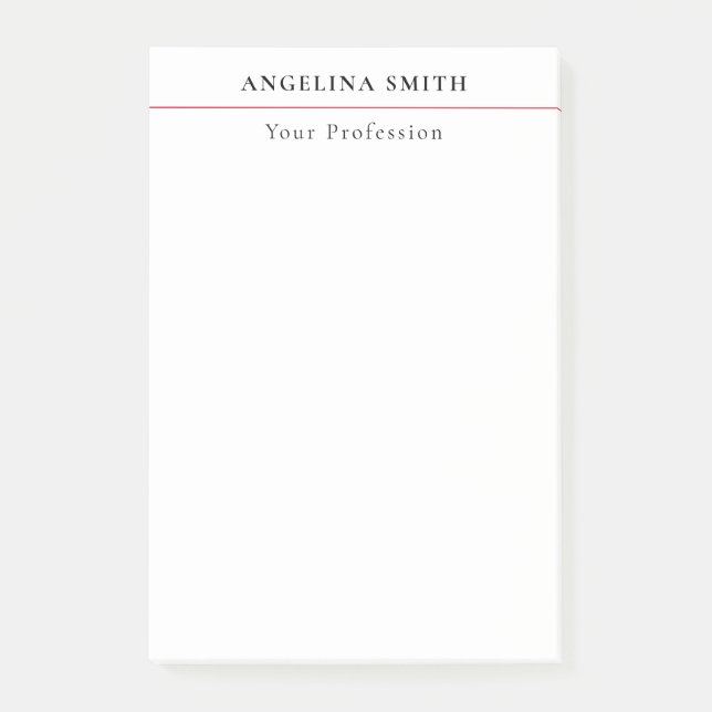 Modernes einfaches minimalistisches Weiß Rot Profe Post-it Klebezettel (Vorderseite)