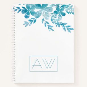 Modernes, einfaches Monogram Blue White Floral Bus Notizbuch