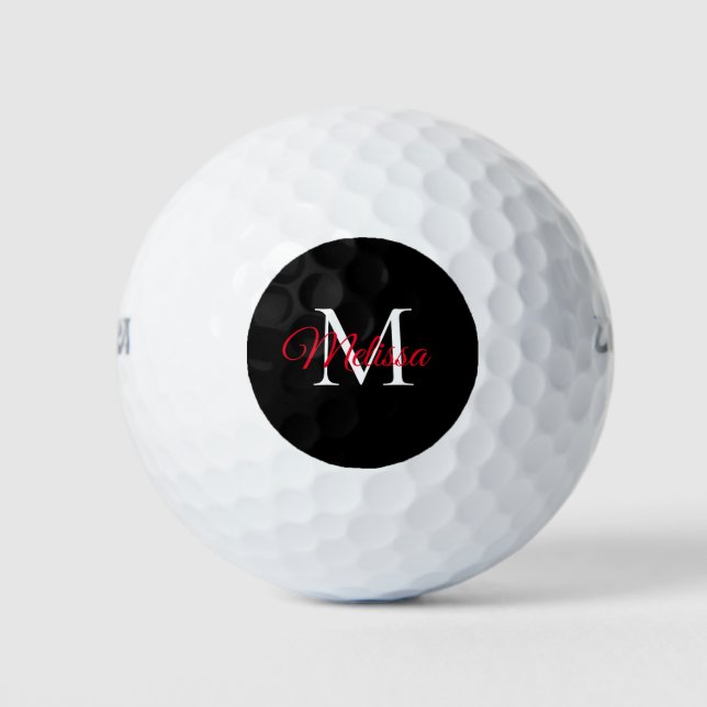 Modernes, einfaches Monogramm schwarz rot Golfball (Vorderseite)