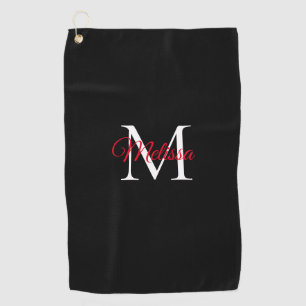 Modernes, einfaches Monogramm schwarz rot Golfhandtuch