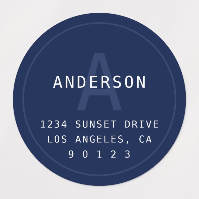 Modernes, einfaches Monogramm und Info | Navy Blue Etiketten (Design 1)