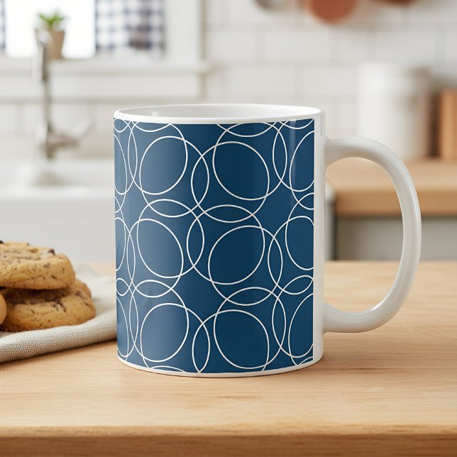 Modernes, einfaches Muster Kaffeetasse (blue mug with circle pattern)