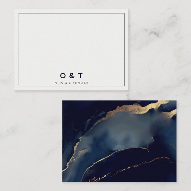 Modernes einfaches Nautic Navy Blue Couple Monogra Mitteilungskarte (Vorne/Hinten)