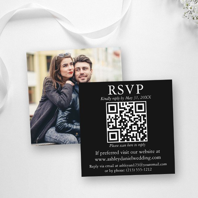 Modernes einfaches QR-Foto Hochzeit von Black UAWG Begleitkarte (Customize to change text size or text style.)