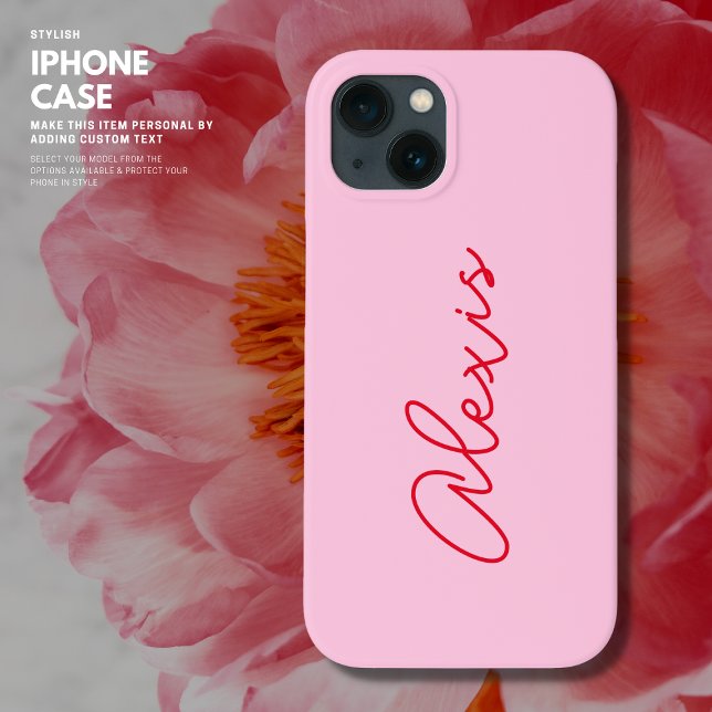Modernes, einfaches Rosa und Rote Schriftzeichen Case-Mate iPhone Hülle (Von Creator hochgeladen)