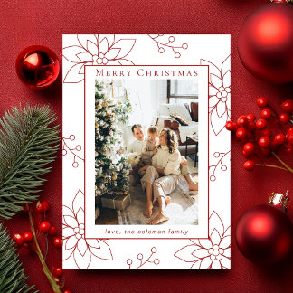 Modernes einfaches Rotes Poinsettia Ein Foto Feiertagskarte