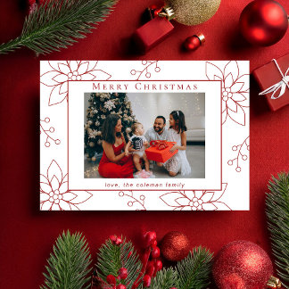 Modernes einfaches Rotes Poinsettia Ein Foto Feiertagskarte