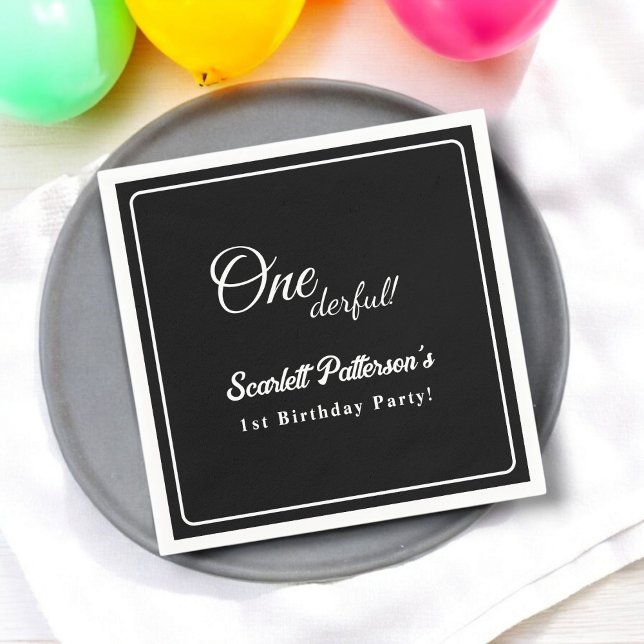 Modernes, einfaches Schwarz-Weiß-Elegant 1. Geburt Serviette (Von Creator hochgeladen)